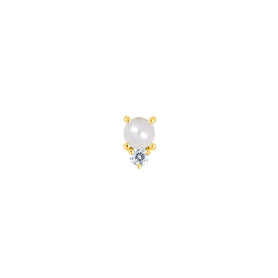 Jewelry EF Collection | Mini Pearl Birthstone Stud - Yellow Gold