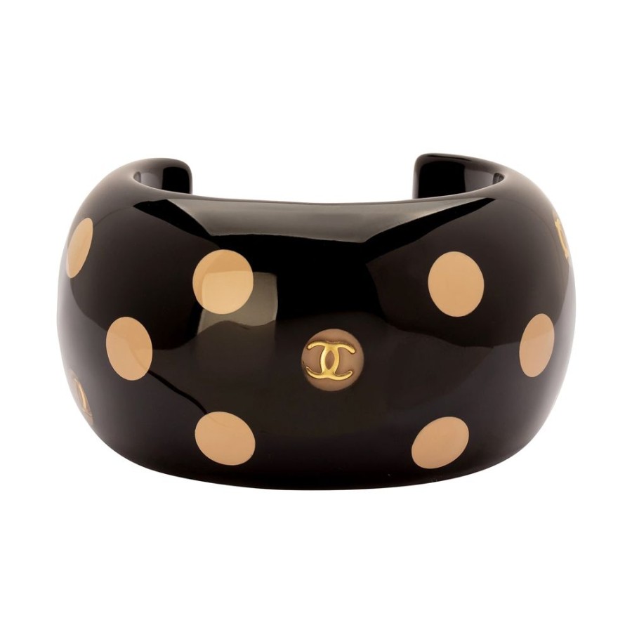 Jewelry Antique & Vintage Jewelry | Chanel Black & Beige Polka Dot Acrylic Cuff