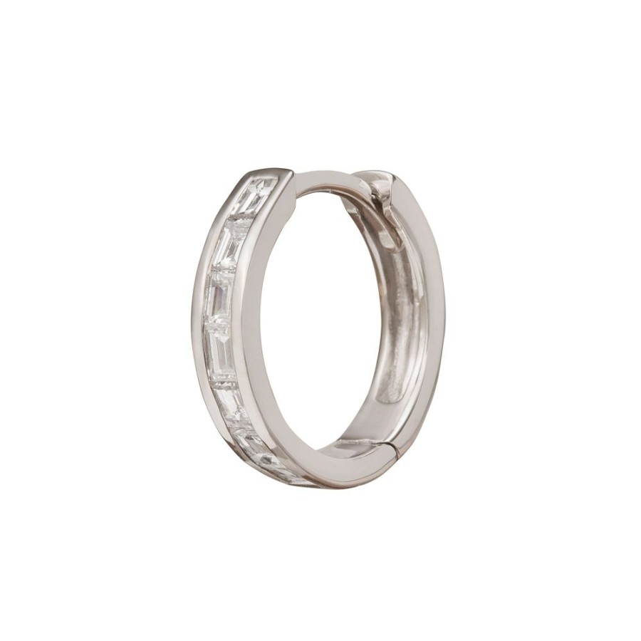 Jewelry Trouver | Half Baguette Huggie 9.5Mm - White Gold