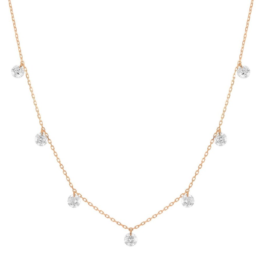 Jewelry Persée Paris | Danae Seven Diamond Split Necklace - Rose Gold