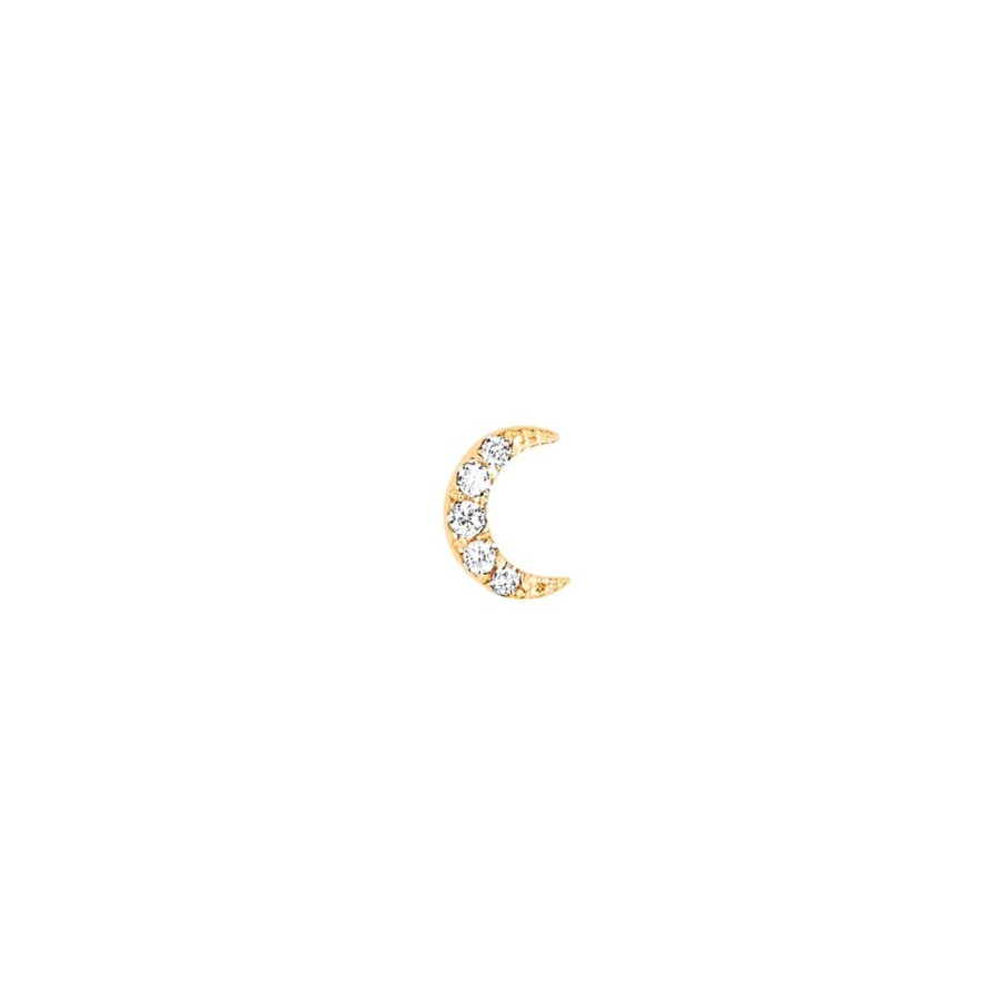 Jewelry EF Collection | Baby Diamond Moon Stud - Yellow Gold