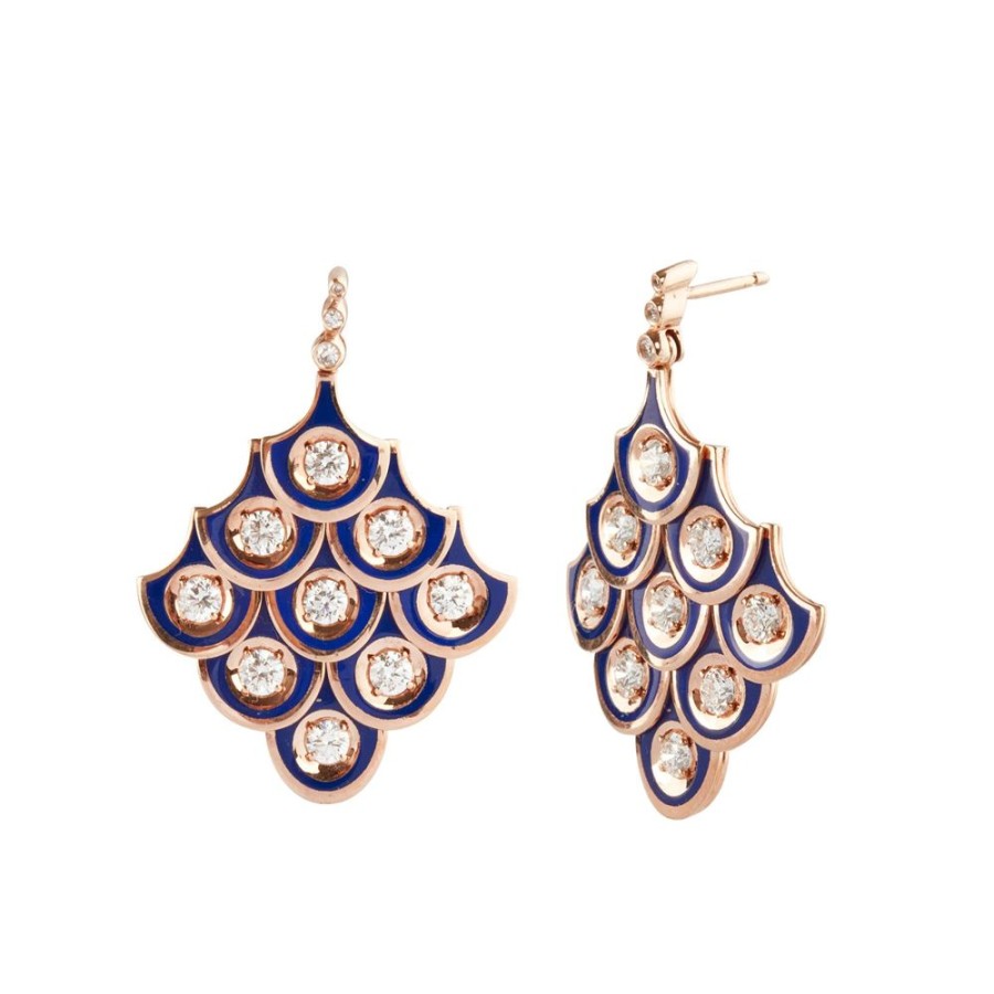 Jewelry Selim Mouzannar | Large Fish For Love Diamond Earrings - Navy Blue Enamel