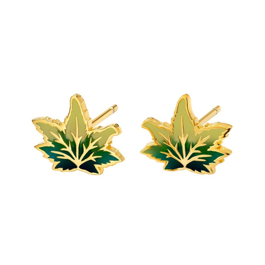 Jewelry Buddha Mama | Happy Guy Weed Leaf Studs - Green Enamel