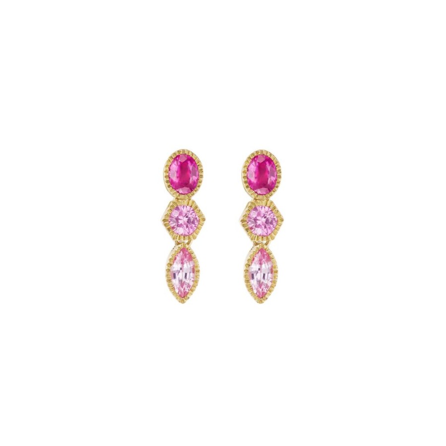 Jewelry Ark | Lakshmi Triple Drop Earrings - Pink Sapphire