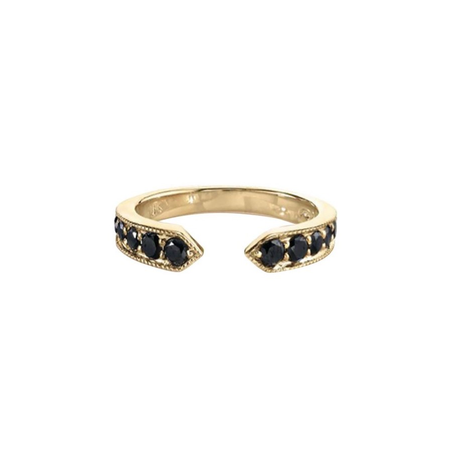 Jewelry Lizzie Mandler | Chevron Black Diamond Ring - Yellow Gold