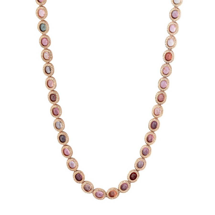 Jewelry Munnu The Gem Palace | Spinel & Diamond Indo Russian Flat Oval Link Necklace - Multicolor