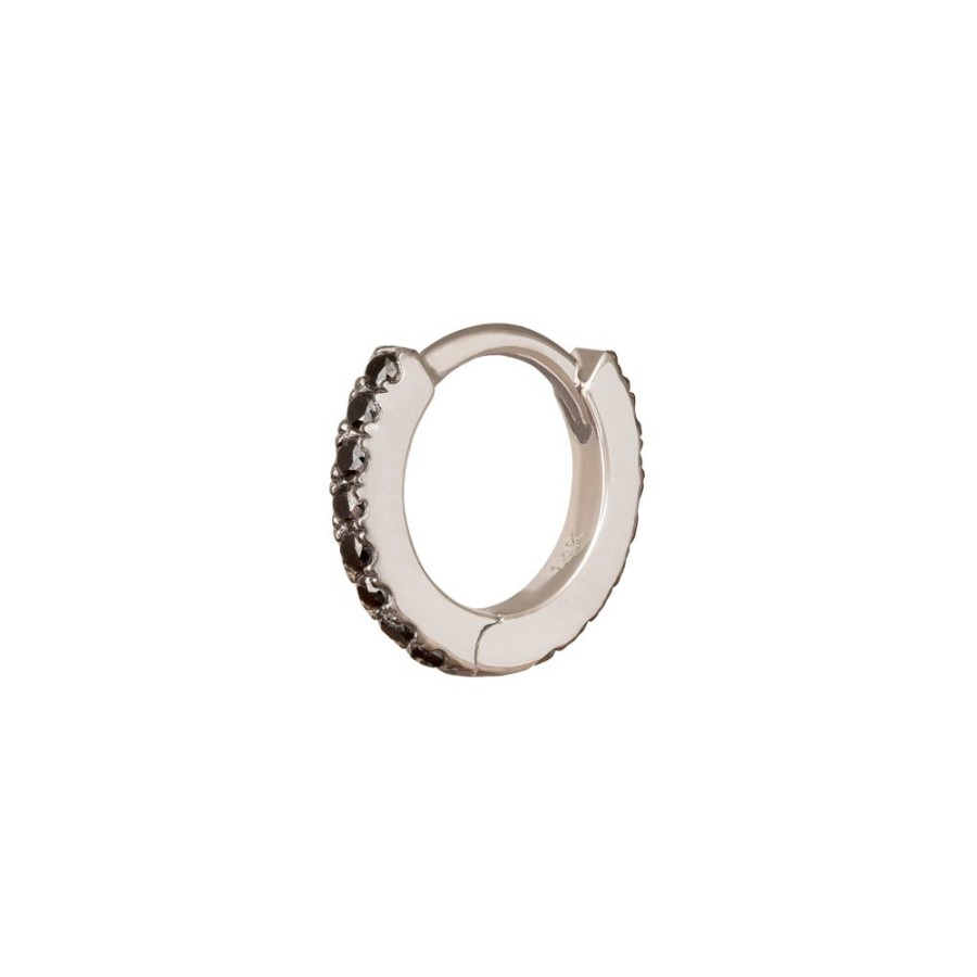 Jewelry Trouver | Paved Black Diamond Huggie 6.5Mm - White Gold