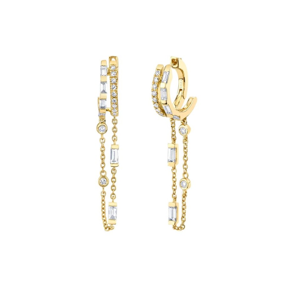 Jewelry SHAY | Double Fringe Mixed Diamond Huggies - Yellow Gold