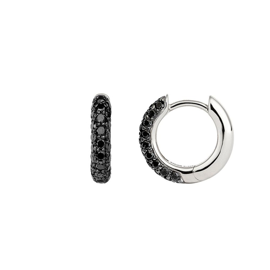 Jewelry Engelbert | Creole Black Diamond Huggies - White Gold