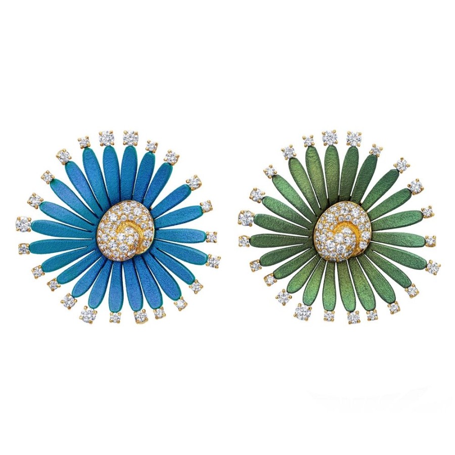 Jewelry Mike Joseph | Flower Earrings - Olympic Blue And Seafoam Green