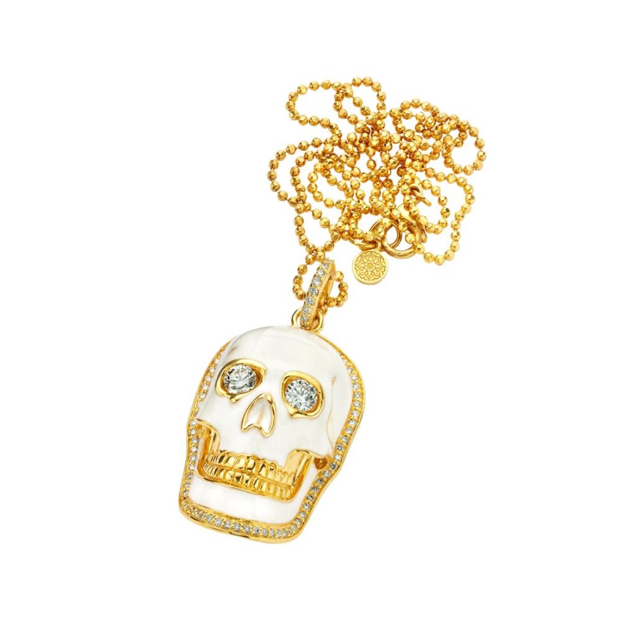 Jewelry Buddha Mama | White Enamel Diamond Skull Pendant