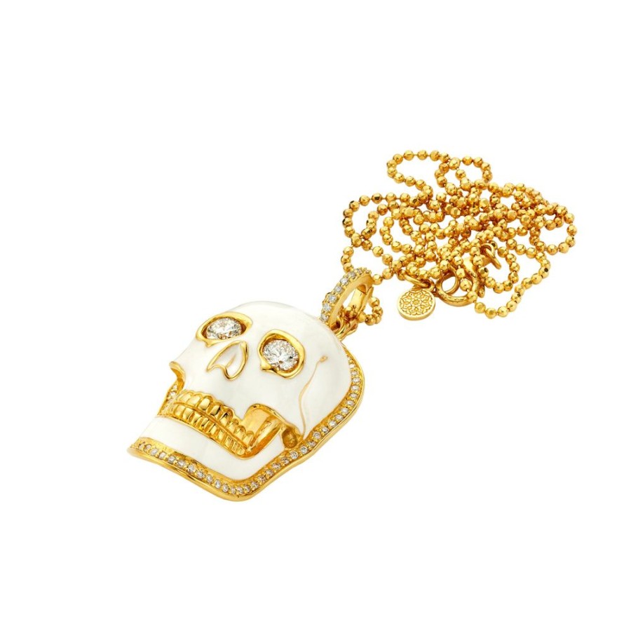 Jewelry Buddha Mama | White Enamel Diamond Skull Pendant