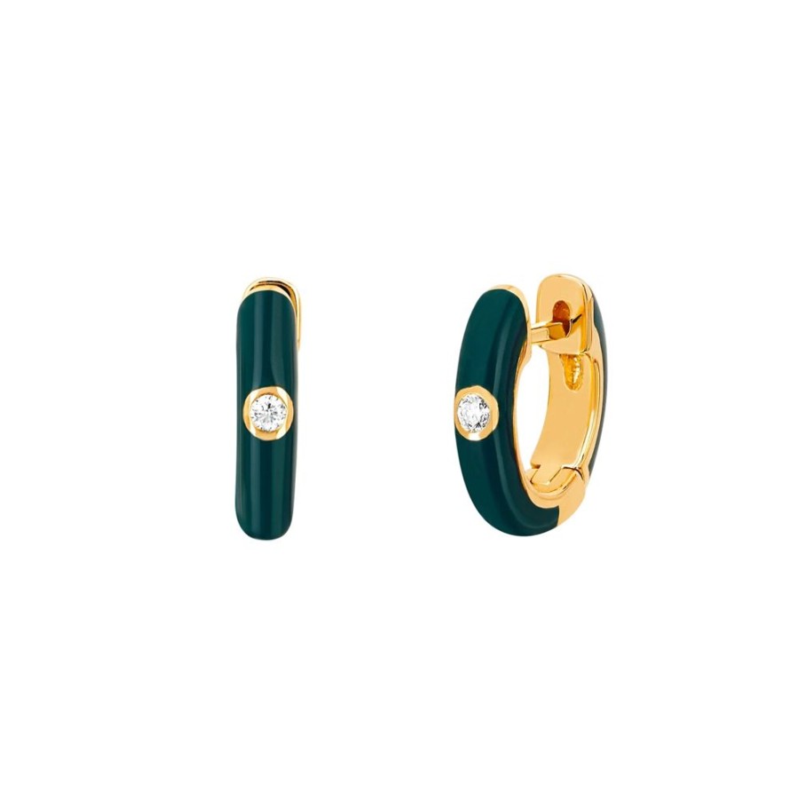 Jewelry EF Collection | Enamel Huggies - Hunter Green