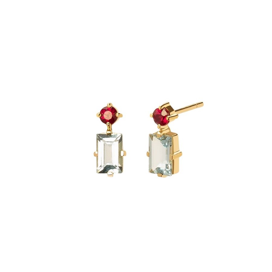 Jewelry YI Collection | Deco Earrings - Aquamarine & Ruby