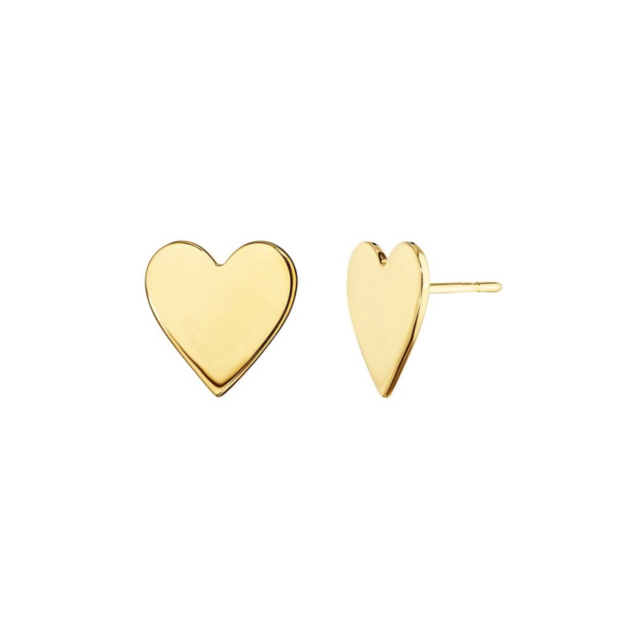 Jewelry Cadar | Wings Of Love Medium Heart Studs - Yellow Gold