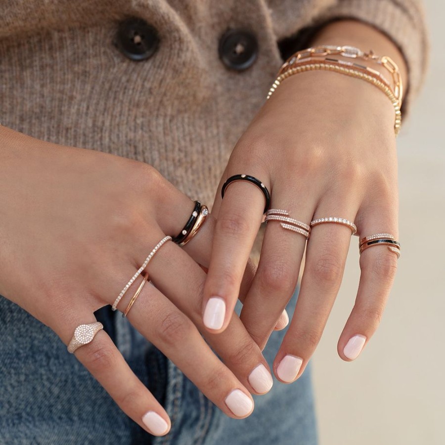 Jewelry EF Collection | 3 Diamond Baby Blue Enamel Stack Ring - White Gold