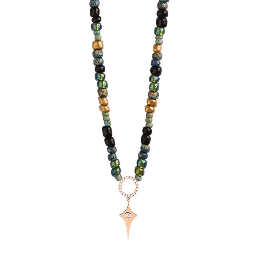 Jewelry Diane Kordas | Small Shield Charm Multicolored Beaded Necklace