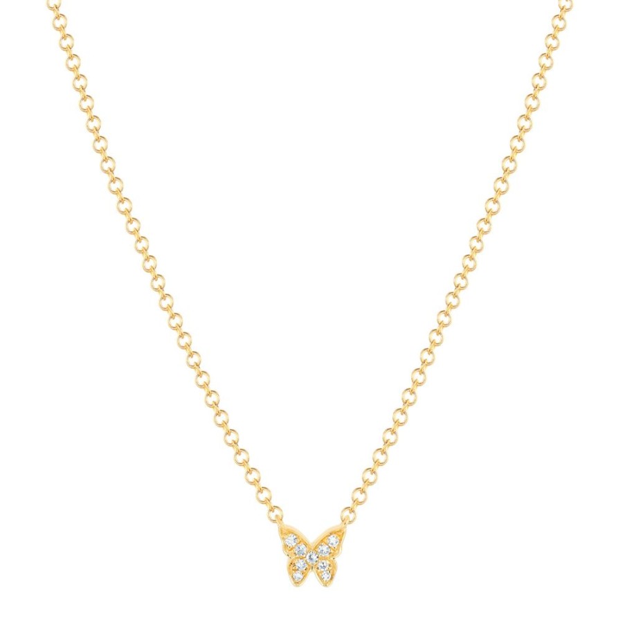 Jewelry EF Collection | Baby Diamond Butterfly Necklace - Yellow Gold