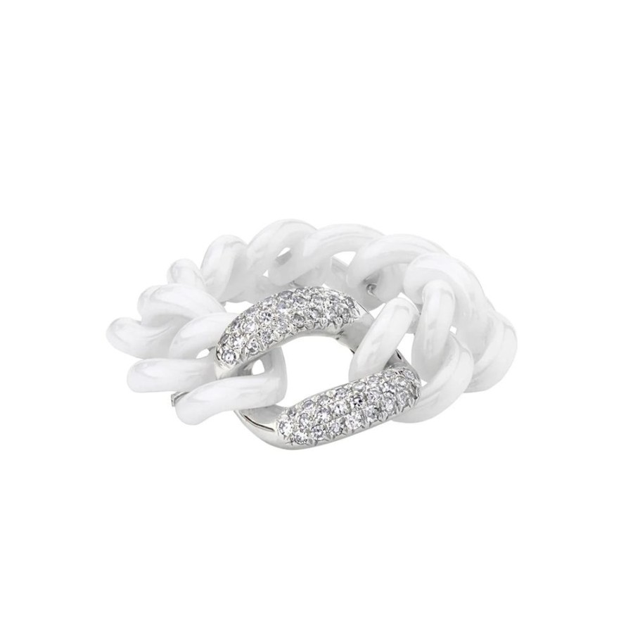 Jewelry SHAY | Single Pave Diamond White Ceramic Medium Link Ring