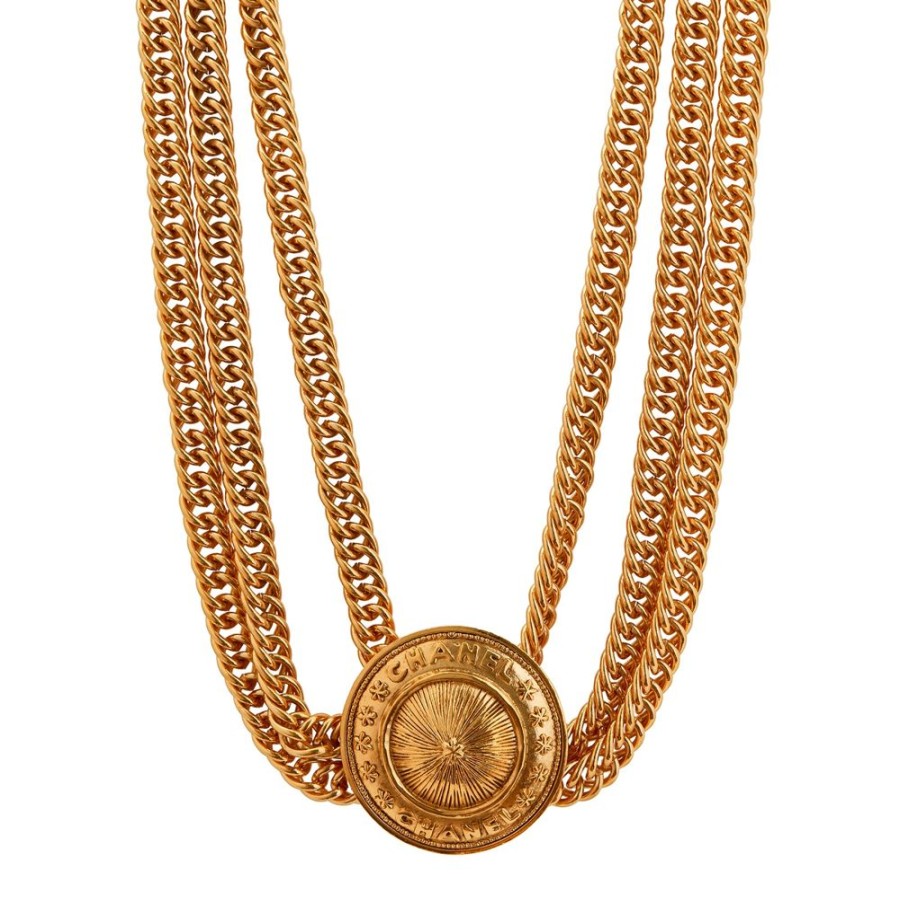 Jewelry Antique & Vintage Jewelry | Chanel 3 Chain Domed Pendant Necklace