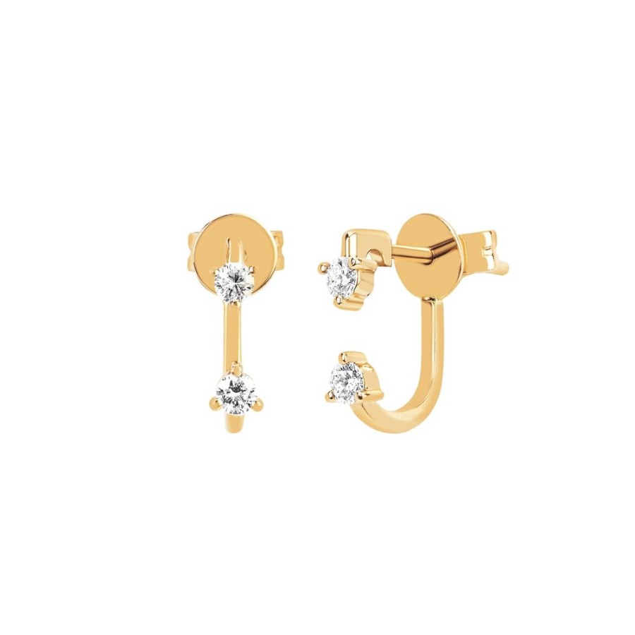 Jewelry EF Collection | Double Prong Set Diamond Earrings - Yellow Gold