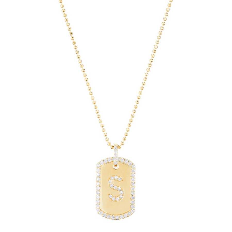 Jewelry Carbon & Hyde | Custom Initial Dog Tag Necklace - Yellow Gold