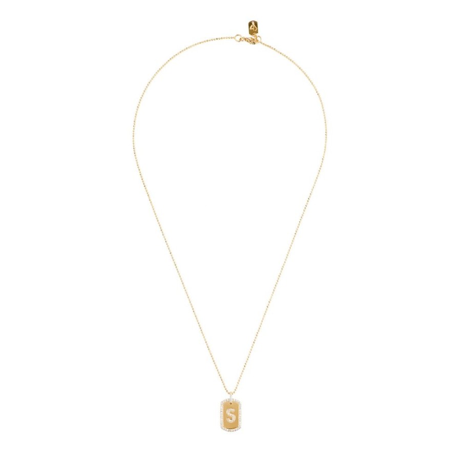 Jewelry Carbon & Hyde | Custom Initial Dog Tag Necklace - Yellow Gold