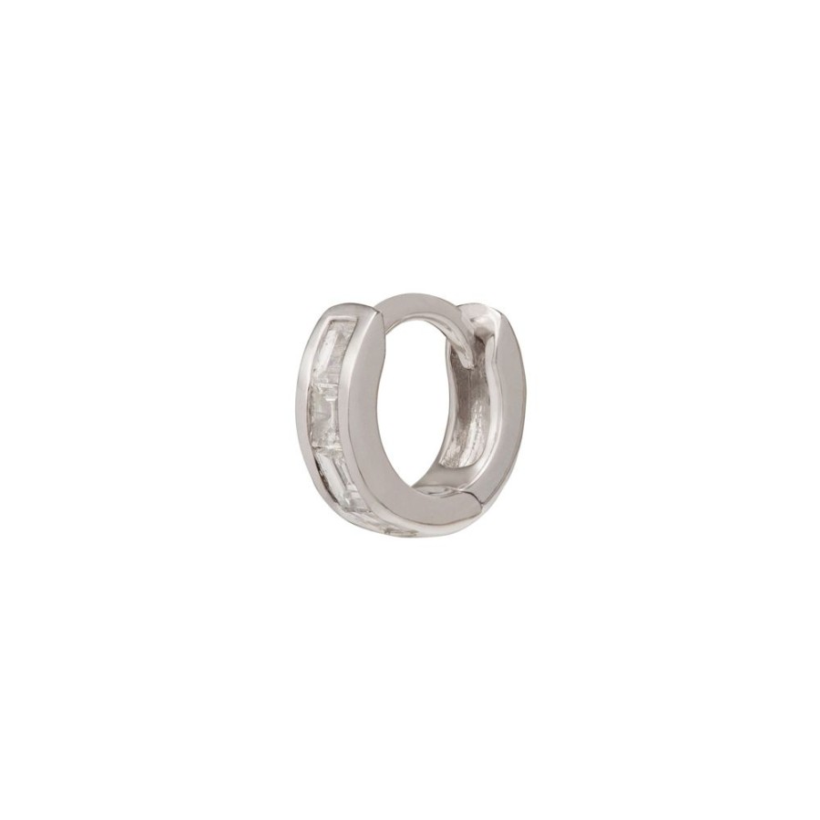 Jewelry Trouver | Half Baguette Huggie 5Mm - White Gold