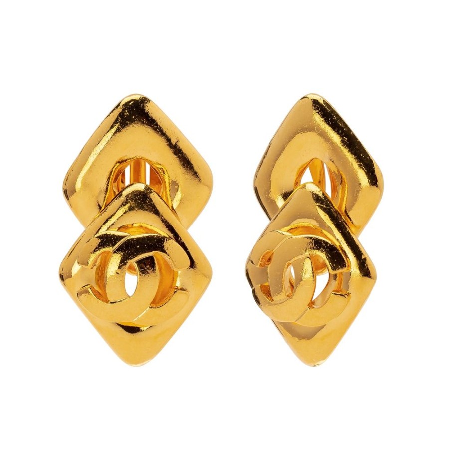 Jewelry Antique & Vintage Jewelry | Chanel Double Diamond Shaped Logo Earrings