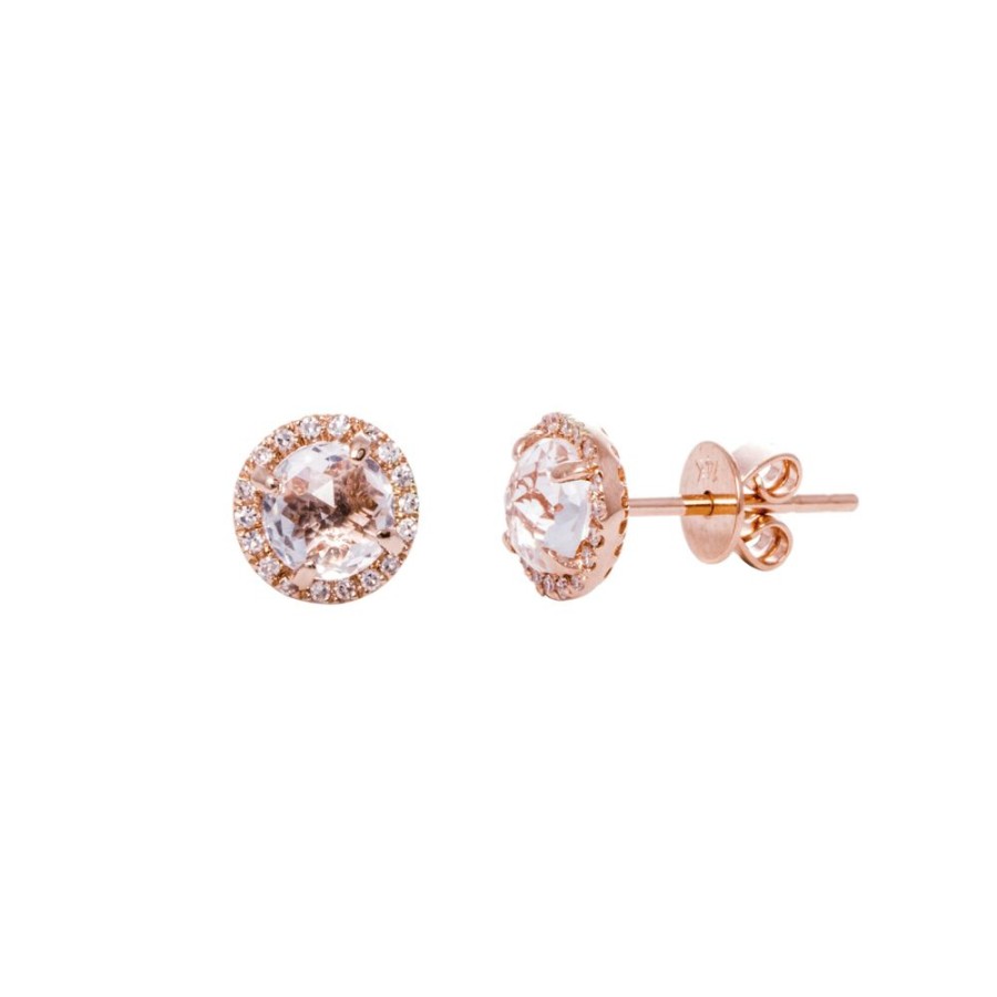 Jewelry EF Collection | Diamond & White Topaz Studs - Rose Gold