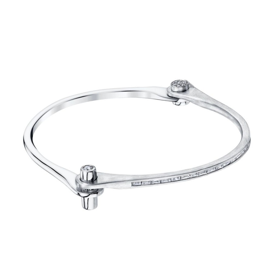 Jewelry Borgioni | Baguette Skinny Handcuff - White Gold