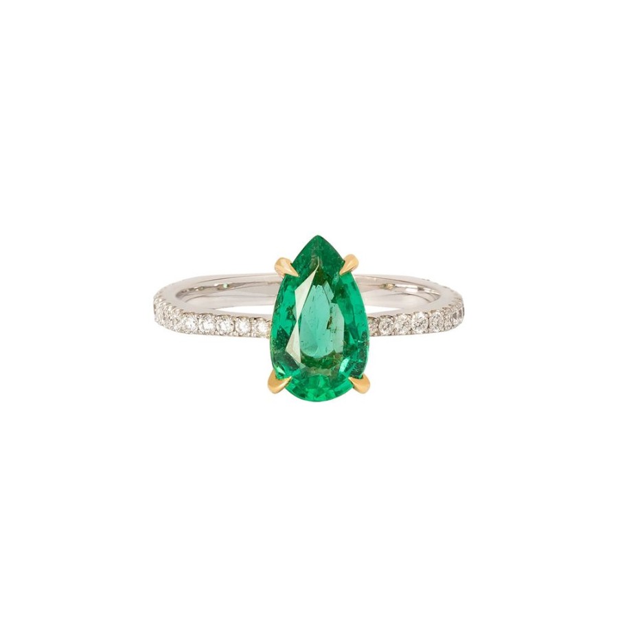 Jewelry Ara Vartanian | Pear Ring - Emerald & Diamond