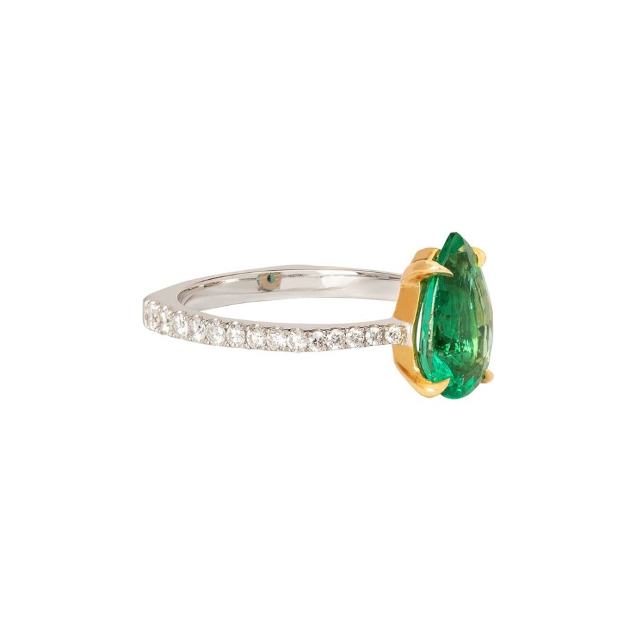 Jewelry Ara Vartanian | Pear Ring - Emerald & Diamond