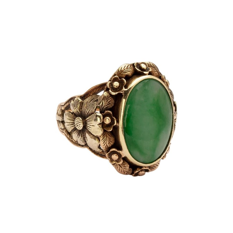 Jewelry Antique & Vintage Jewelry | Arts & Craft Jadeite Flower Motif Ring