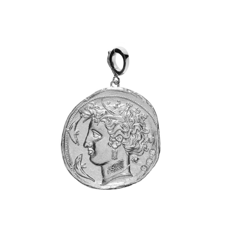 Jewelry Azlee | Goddess Diamond Coin Charm In White Gold - Large