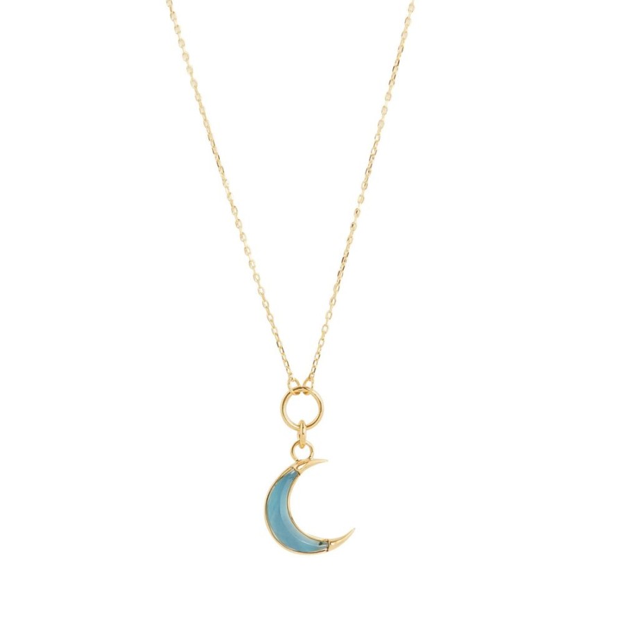 Jewelry Foundrae | Karma Crescent Fine Layer Necklace - Blue Topaz