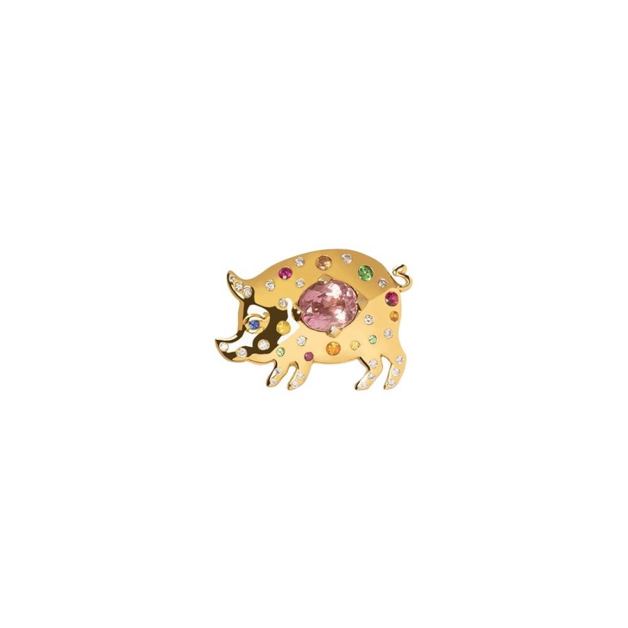 Jewelry Sylvie Corbelin | Tourmaline & Diamond Lucky Cochonet Pin