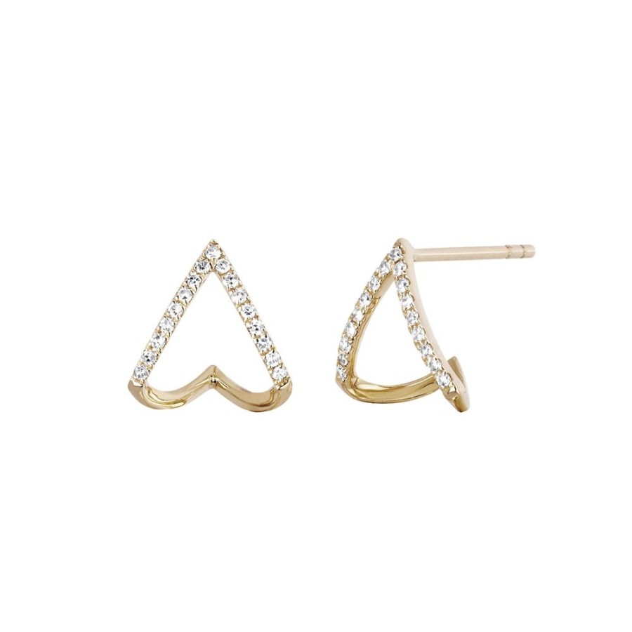 Jewelry EF Collection | Chevron Diamond Huggies - Yellow Gold