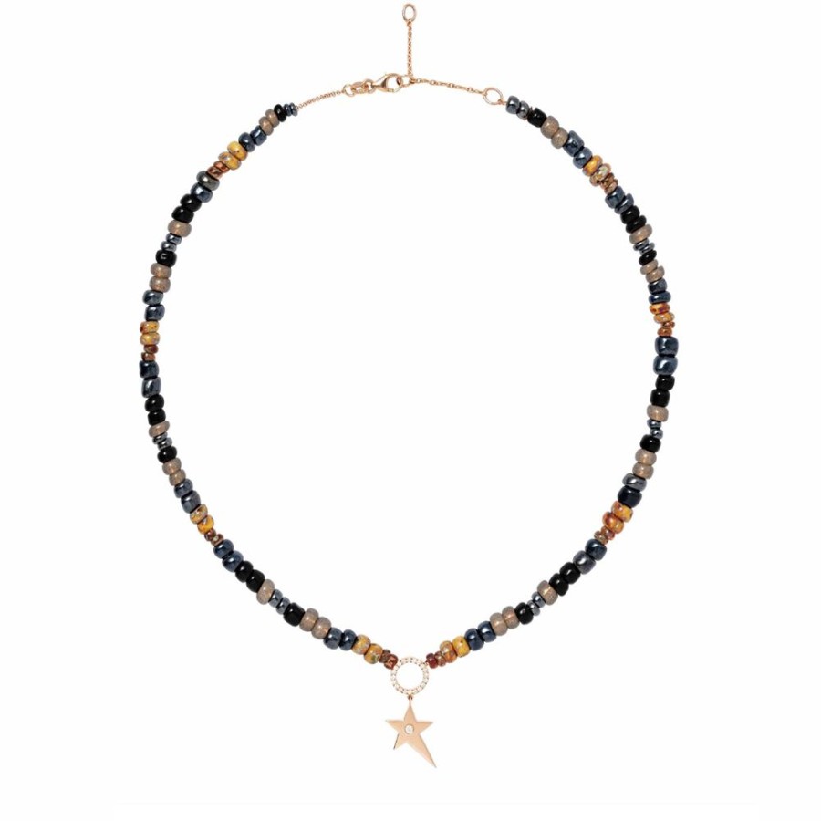 Jewelry Diane Kordas | Blue And Amber Beaded Hippie Star Charm Necklace