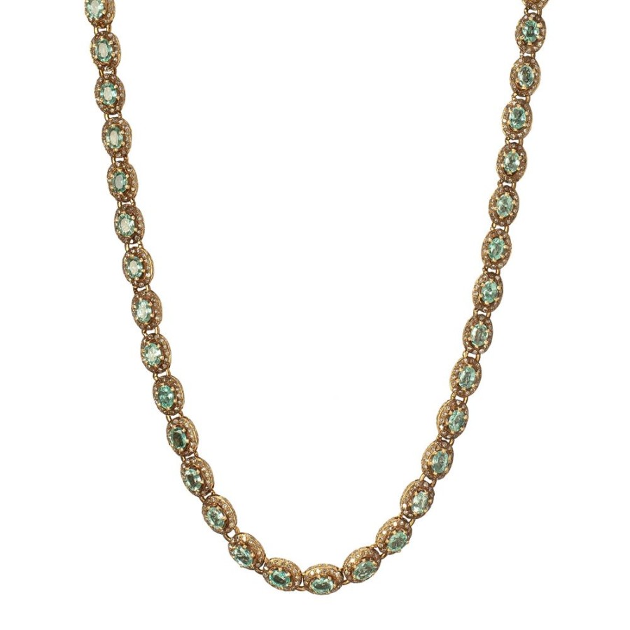 Jewelry Munnu The Gem Palace | Indo Russian Emerald & Diamond Oval Link Necklace