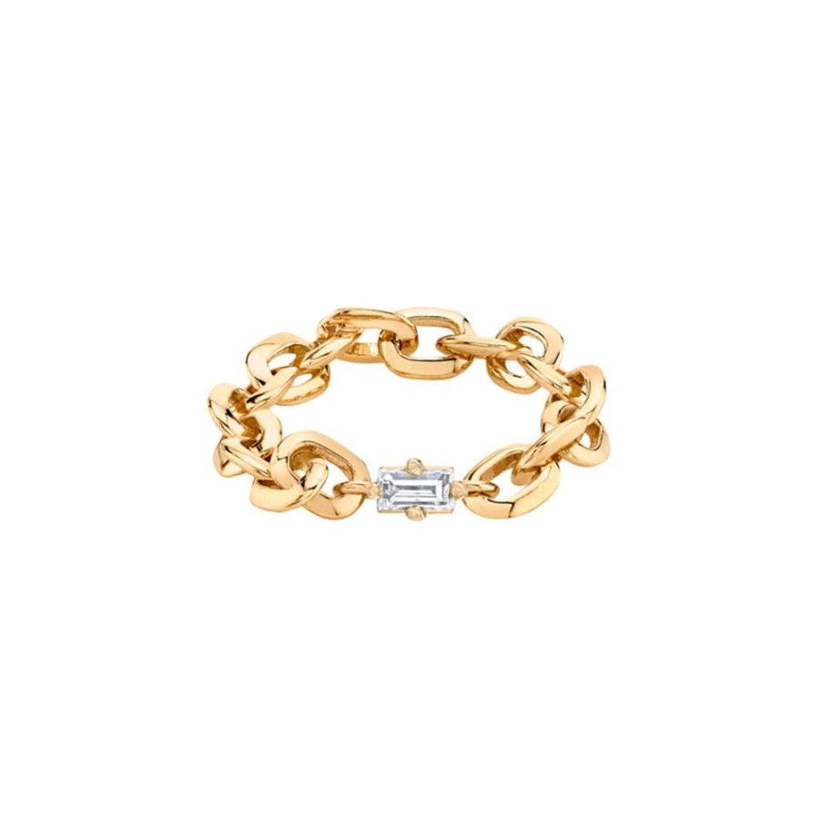 Jewelry Lizzie Mandler | Knife Edge Baguette Diamond Oval Link Ring - Yellow Gold