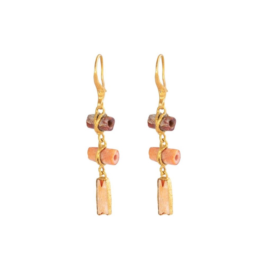 Jewelry Lou Zeldis & Liz Marx Studios | Pre-Colombian Chimu Bead 3 Drop Earrings