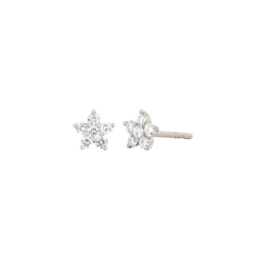 Jewelry EF Collection | Diamond Flower Studs - White Gold