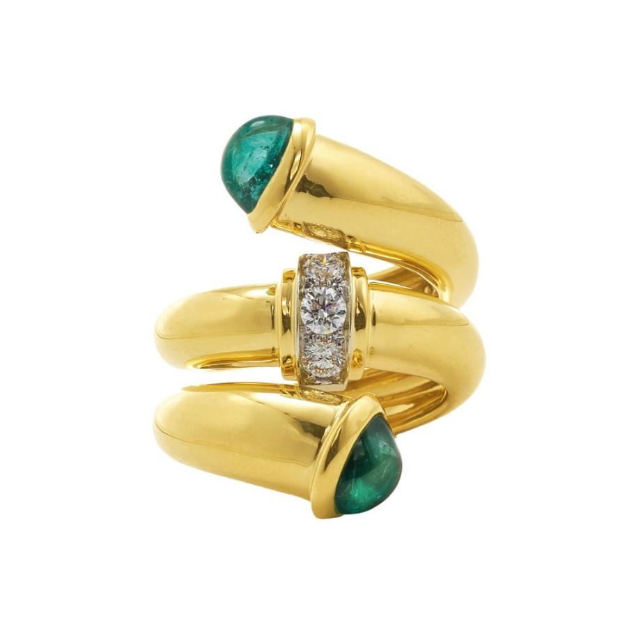 Jewelry David Webb | Pipe Ring - Diamond And Emerald