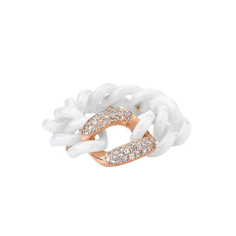 Jewelry SHAY | Medium White Ceramic & Diamond Link Ring - Rose Gold