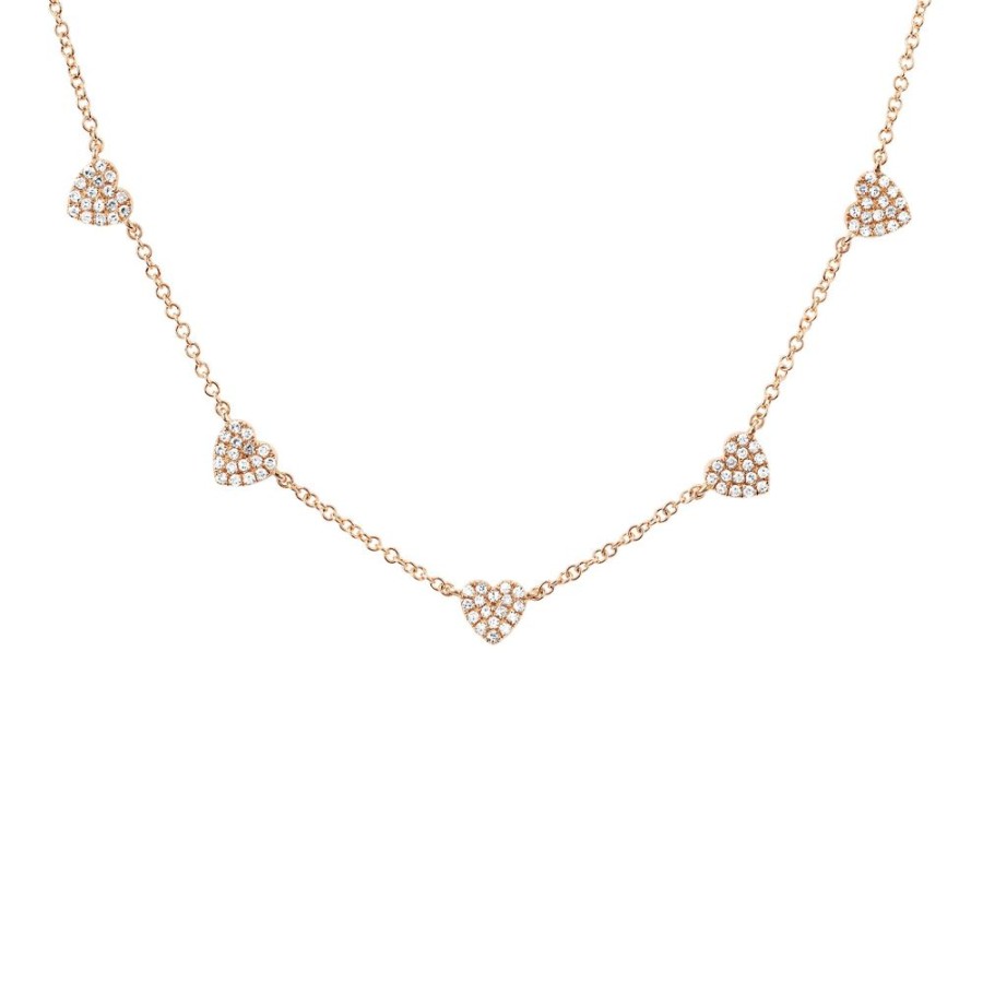 Jewelry EF Collection | 5 Mini Diamond Heart Necklace - Rose Gold