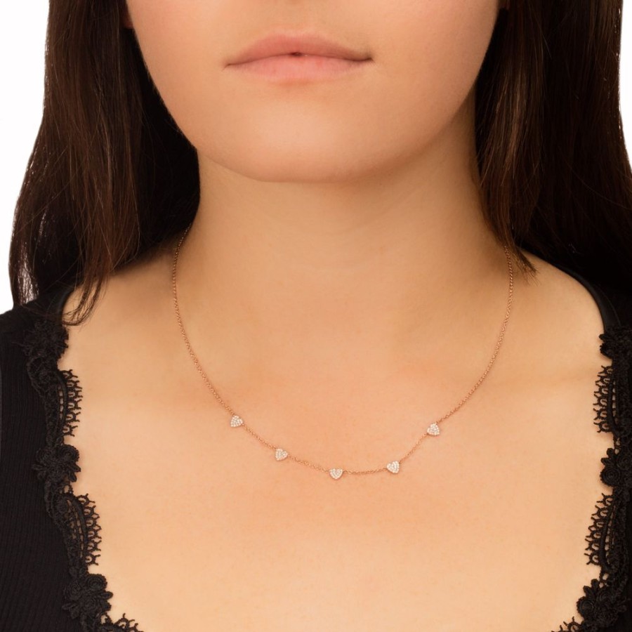 Jewelry EF Collection | 5 Mini Diamond Heart Necklace - Rose Gold