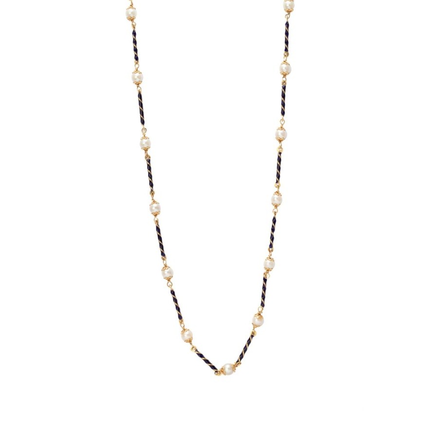 Jewelry Antique & Vintage Jewelry | Blue Enamel Spiral Bars And Pearl Necklace