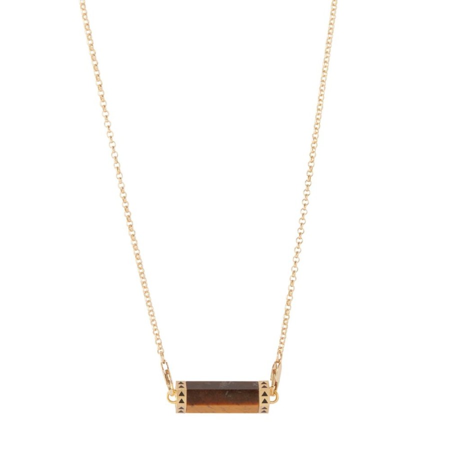 Jewelry Maqé | Tiger Eye Pendant Jasseron Chain Necklace