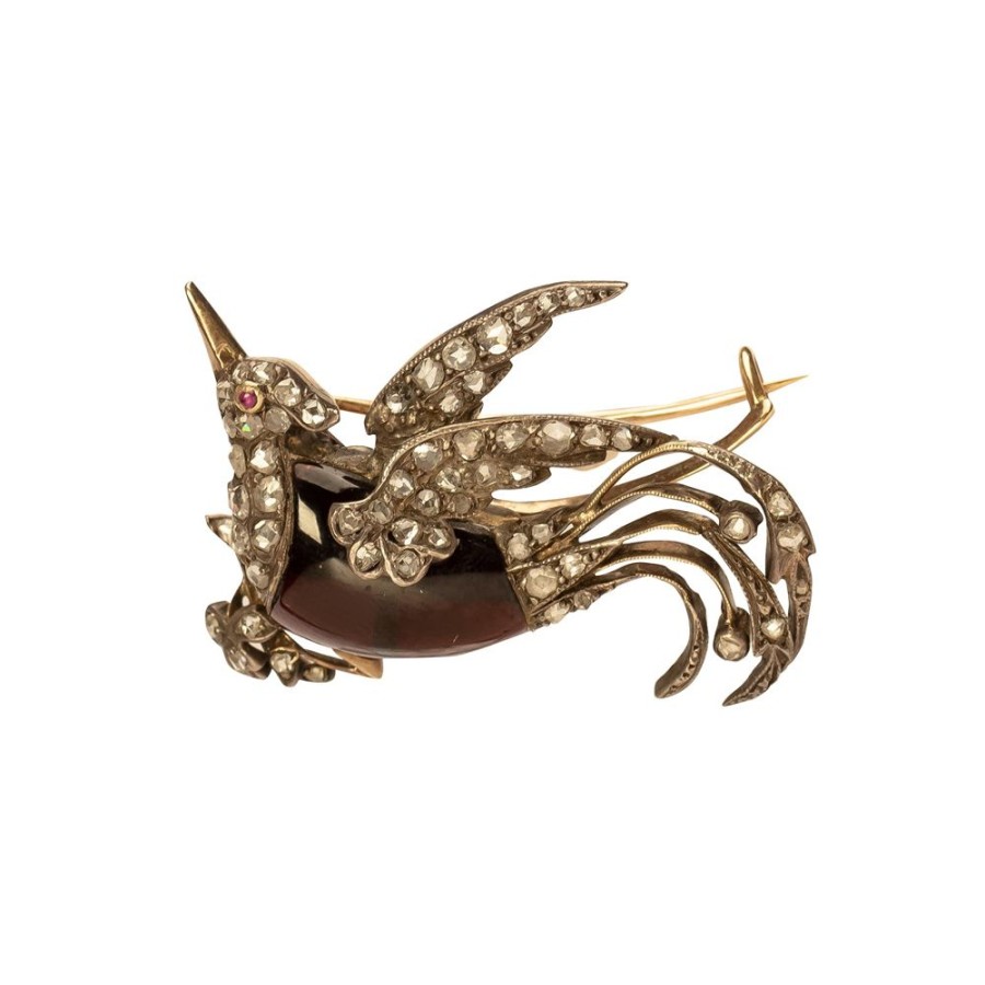 Jewelry Antique & Vintage Jewelry | Garnet & Rose Cut Diamond Bird Pin